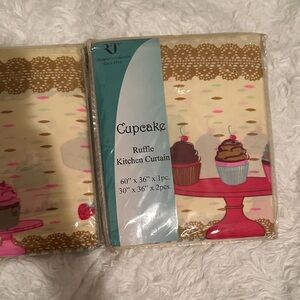 Cupcake Ruffle Kitchen Curtain Set - Pink and Cream
